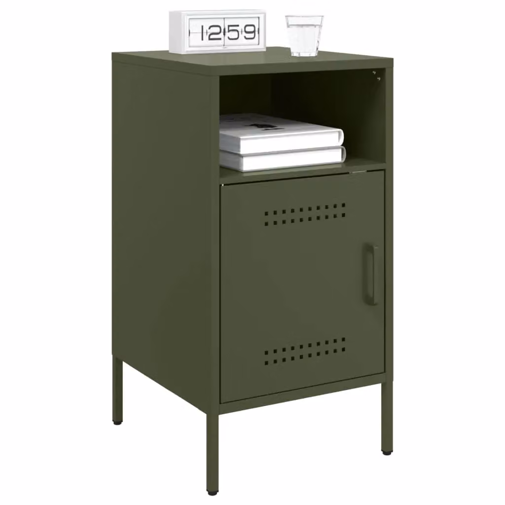 Berkfield Home Set of 2 Industrial Metal Bedside Cabinets in Olive Green, W/D/H: 36 x 39 x 68 cm – 3
