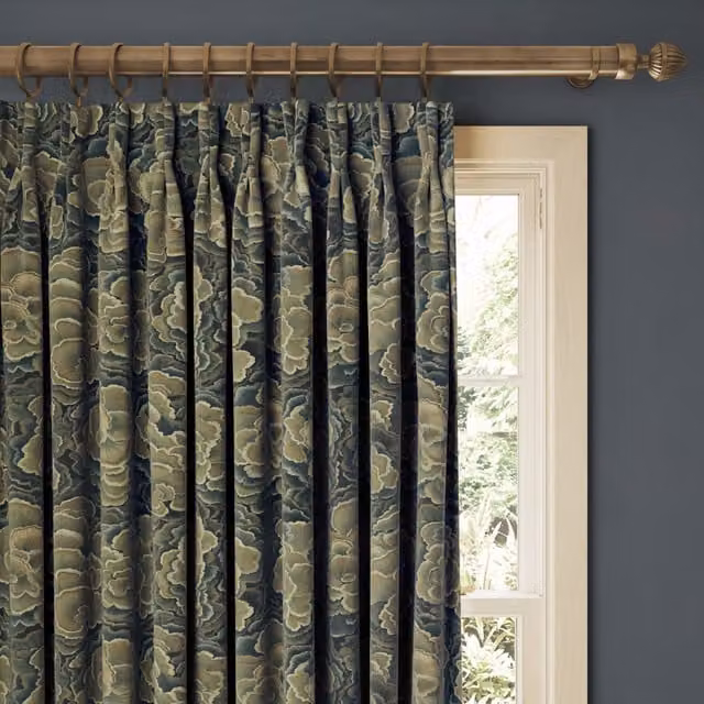 House of Hackney Trametes Blue Floral Velvet Curtain