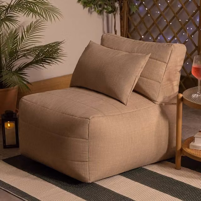 ICON Noa Outdoor Woven Recliner in Natural with Beige and Yellow Fabric