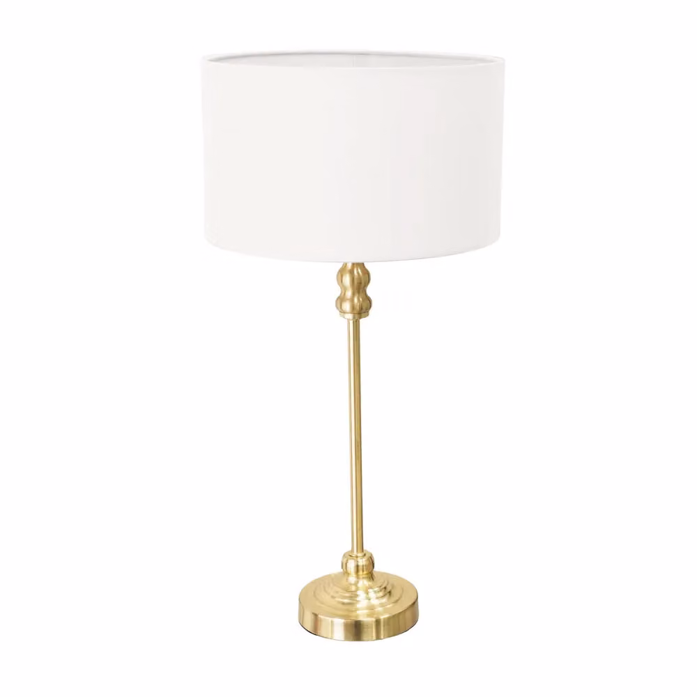 ValueLights Maggie Gold Metal Candlestick Table Lamp with White Fabric Drum Shade and LED Bulb – 2