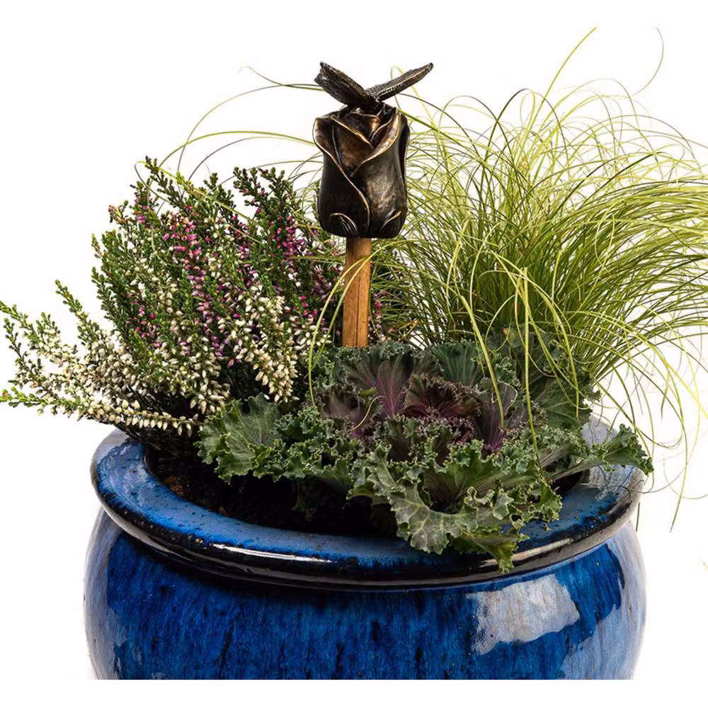 Jardinopia Butterfly On Rose Cane or Stake Topper in Bronze, W: 4 cm, D: 5 cm, H: 8 cm – 2