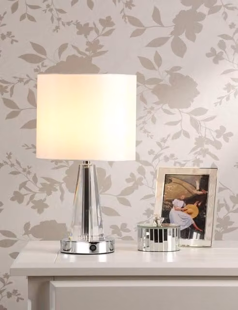 Laura Ashley Blake Rechargeable Touch Table Lamp in Silver and Chrome with Crystal and Glass Details