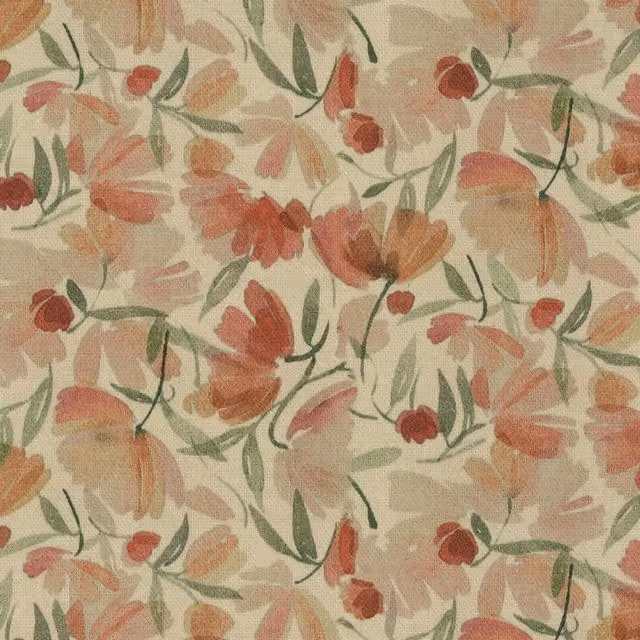 Ante Decor Filby Autumn Floral Cotton Fabric in Orange, Green and Multicolour