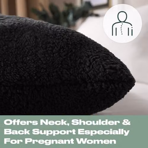 OHS Teddy Fleece Bolster Pillow in Black, Length: 137 cm – 3