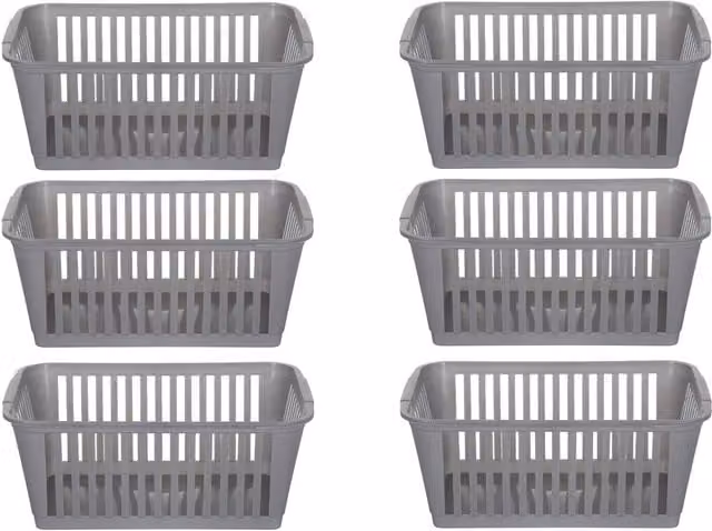 Whitefurze Silver Slatted Plastic Handy Storage Basket, Width: 37 cm