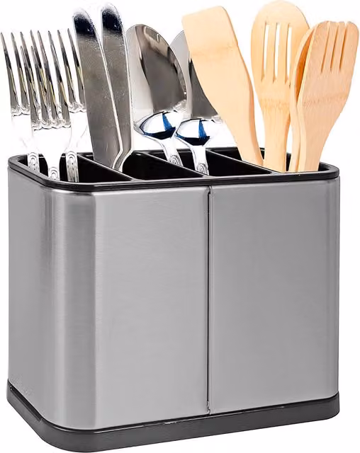 Innoteck 4 Compartment Stainless Steel Cutlery Holder, Silver