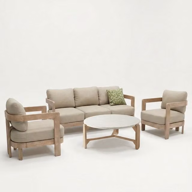 Royalcraft Evora 5-Seater Acacia Wood Lounging Set with Coffee Table in Beige and Yellow