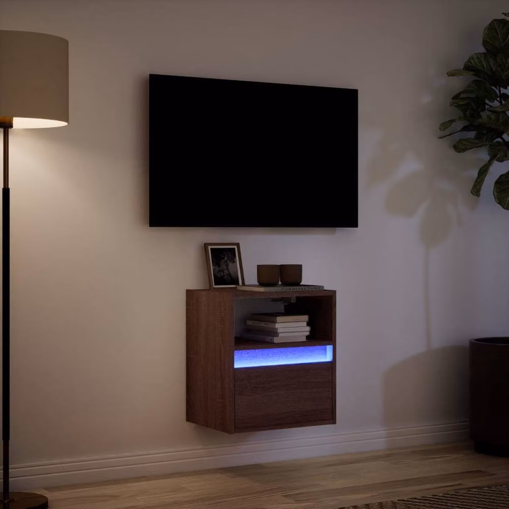 Berkfield Home Modern TV Wall Cabinet with LED Lights in Brown Oak, W: 41 cm, D: 31 cm, H: 45 cm – 4