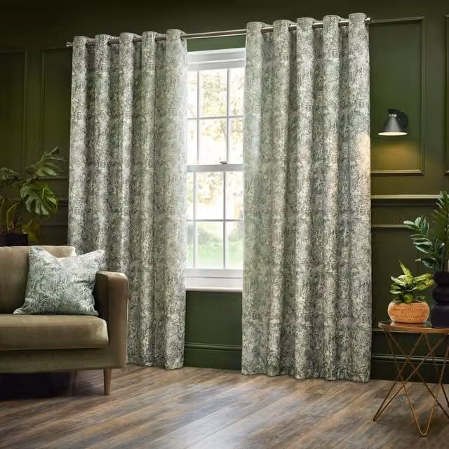Wylder Tropics Bengal Chenille Eyelet Curtains in Light Green, Width: 168 cm, Drop: 137 cm