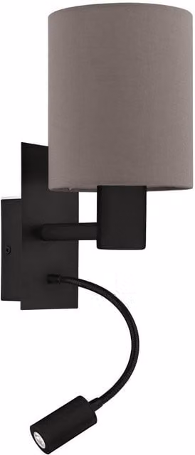 Loops Modern Black LED Wall Light with Fabric Cylinder Shade – 1