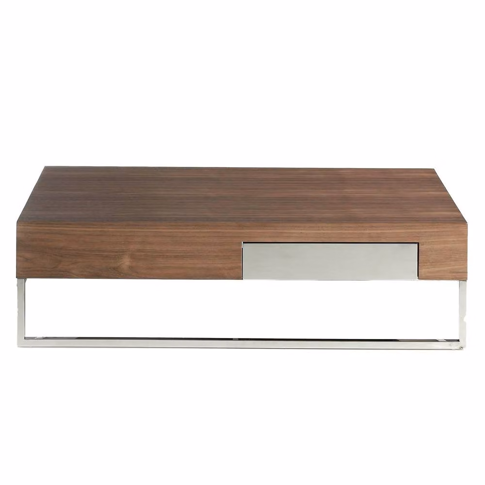 Angel Cerda Walnut Veneer Rectangular Coffee Table in Brown with Chrome Metal Legs W/D/H: 120 x 70 x 33 cm – 2