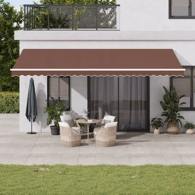Berkfield Home Manual Retractable Awning with LED in Brown, W/D: 600 x 300 cm