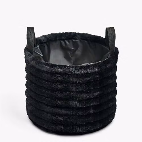 OHS Ribbed Faux Fur Small Storage Basket with Handles, Black, W/D/H: 26.0 x 26.0 x 34.0 cm – 6