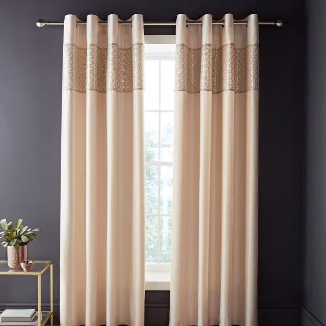 Catherine Lansfield Deco Sequin Eyelet Curtains in Champagne Gold and Beige, W: 90 cm, H: 167.64 cm
