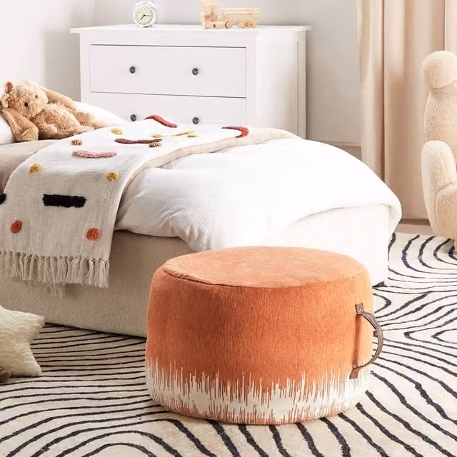 Wyld and Coco Cotton Pouffe in White and Orange Gradient, W/D/H: 50 x 30 x 30 cm – 1