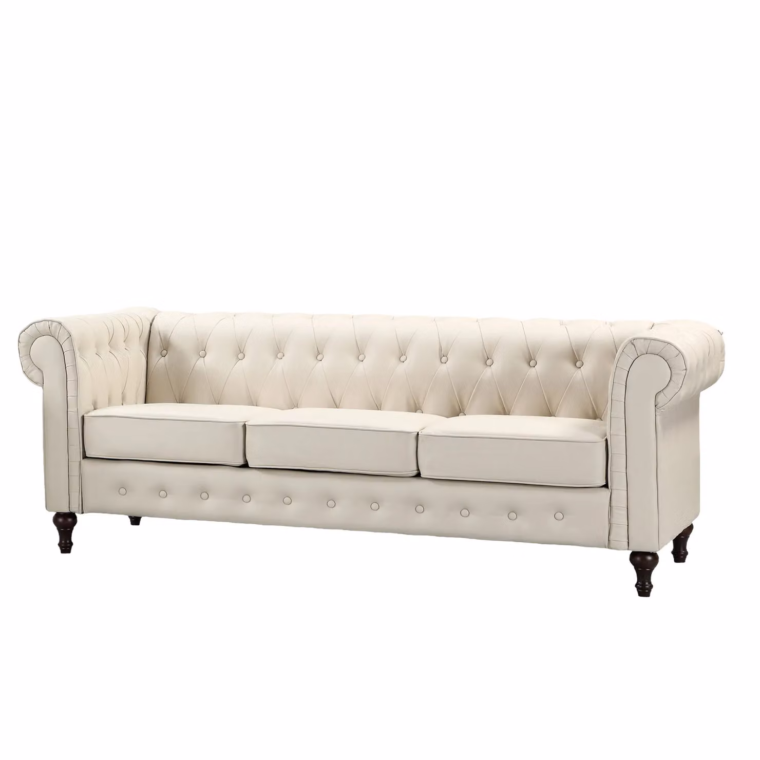 Artemis Home Richland 3 Seat Chesterfield Sofa in Beige Synthetic Leather – 2