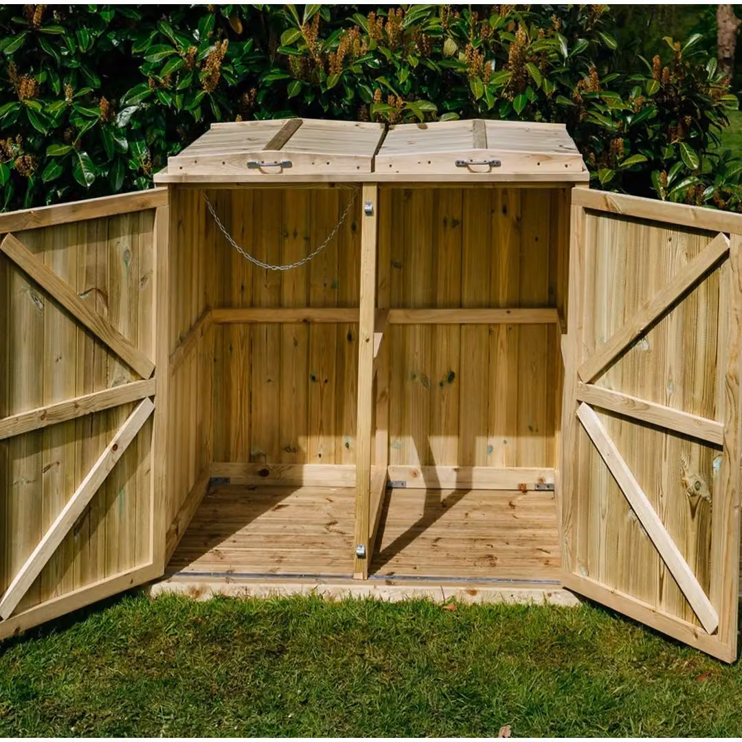 Buttercup Farm Shireburn Double Wheelie Bin Store in Brown, fits 2 x 180L or 2 x 240L bins, W/D/H: 145.0 x 80.4 x 120.0 cm – 2