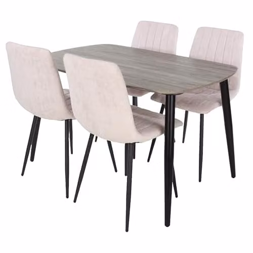 Core Products Aspen 5-Piece Dining Set with Rectangular Wood Table and 4 Grey Upholstered Fabric Chairs with Black Metal Legs