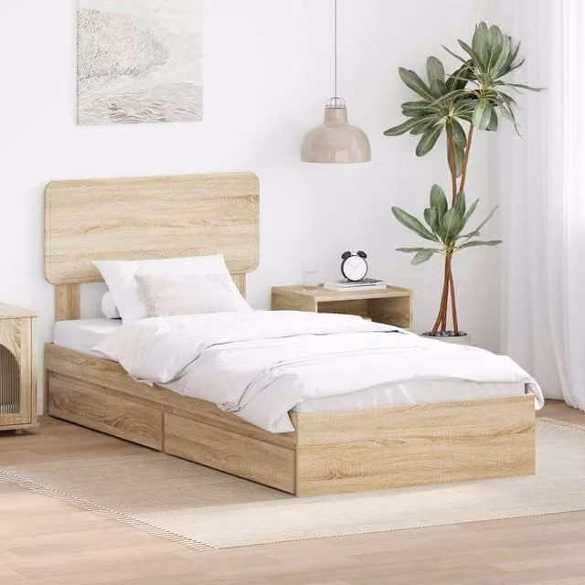 Berkfield Home Sonoma Oak Storage Bed with Drawers in Brown, W/D/H: 100 x 200 cm – 1