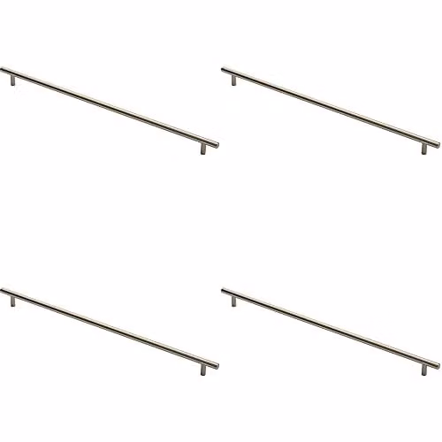 Loops 4 Pack Round T-Bar Cabinet Pull Handles in Brushed Silver, W: 50.8 mm, D: 12 mm, Fixing Centres: 448 mm