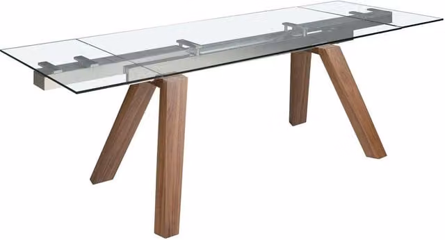 Angel Cerda Modern Rectangular Extendable Dining Table with Brown Tempered Glass and Walnut Wood, W/D/H: 180 x 90 x 76 cm – 1