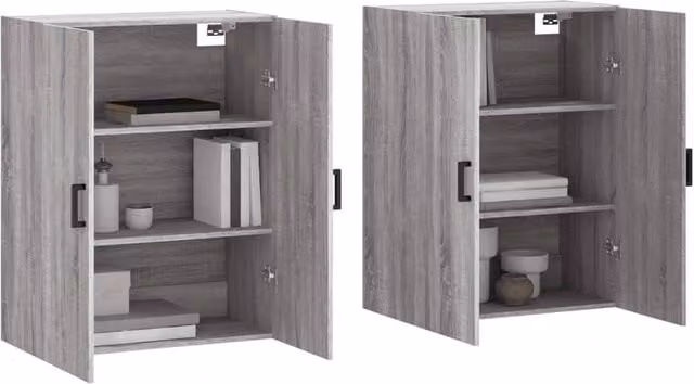 Berkfield Home Wall Mounted Cabinets, 2 Piece, Grey Sonoma, W/D/H: 69.5 x 34 x 90 cm – 1