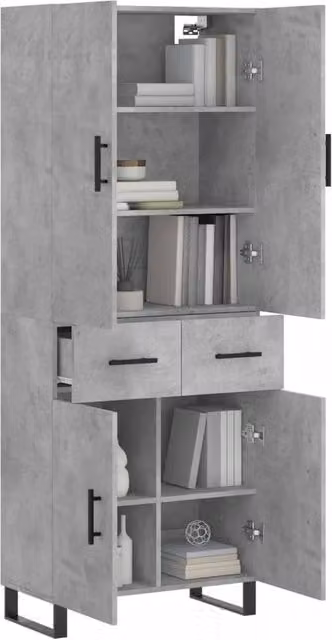 Berkfield Home Highboard in Concrete Grey with Hinged Doors and Internal Shelves, W/D/H: 69.5 x 34 x 180 cm – 1