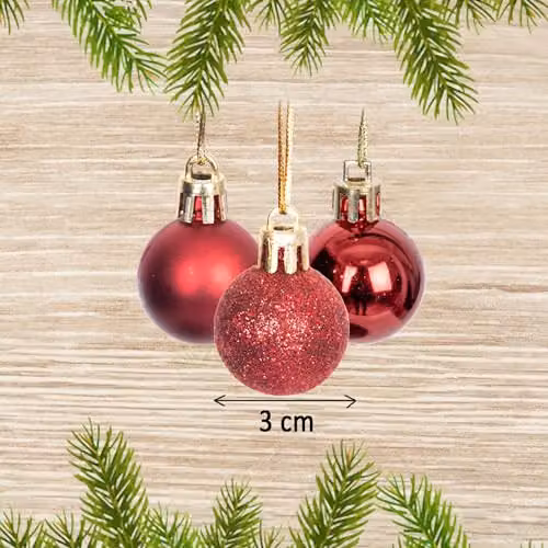 Shatchi 12-piece set of red and silver round plastic Christmas bauble hanging decorations, Diameter: 3 cm – 2