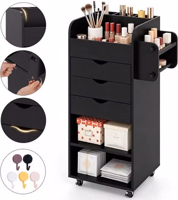 FORGEVIO Black Matt Metal Rolling Storage Cart Utility Trolley for Kitchen, Bathroom or Home Office – 1