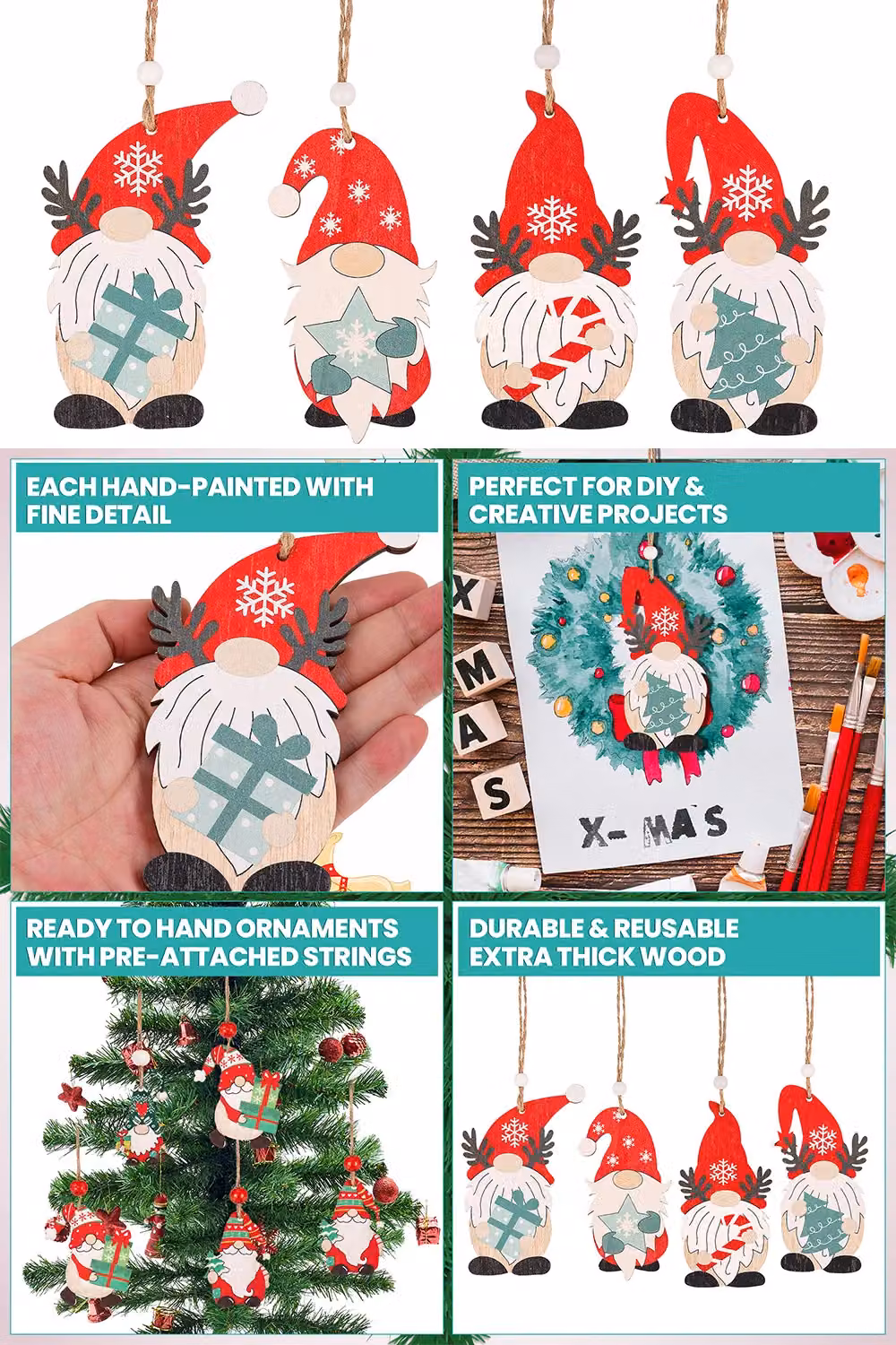 Neel Blue Pack of 4 Multicolour Wooden Gnome Pendants – 2