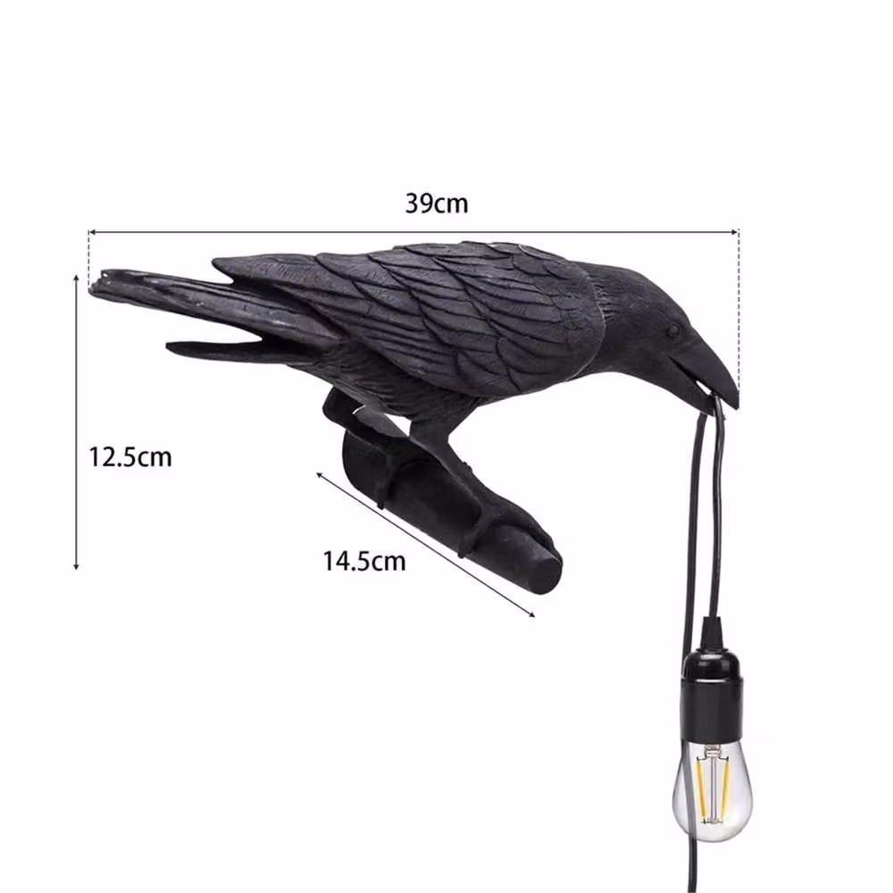 VOGREX Modern Black Crow Resin LED Wall Light with E27 Fitting – 2