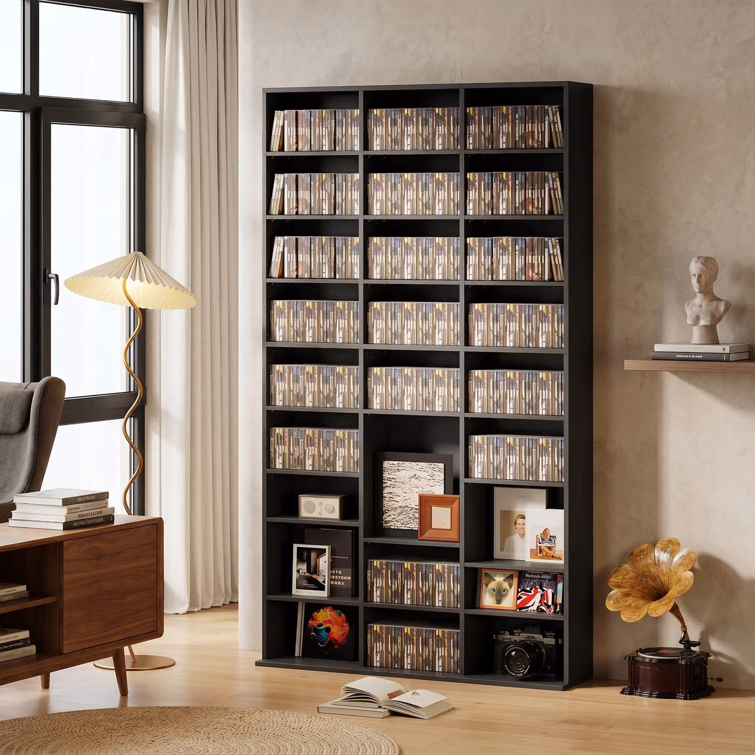 HOMCOM Black Media Storage Unit with 27 Compartments and 21 Adjustable Shelves, H: 175.0 cm, W: 100.0 cm, D: 33.6 cm – 8