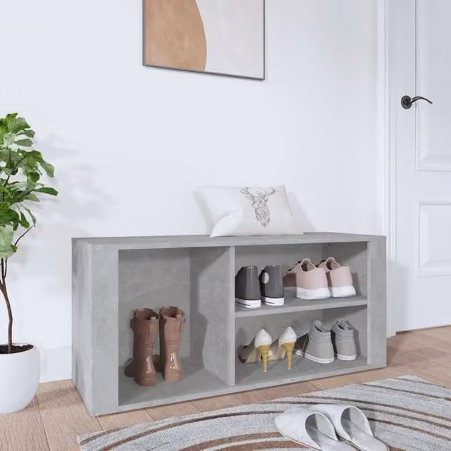 Berkfield Home Modern Shoe Cabinet in Concrete Grey with Integrated Seat, W/D/H: 100 x 35 x 45 cm