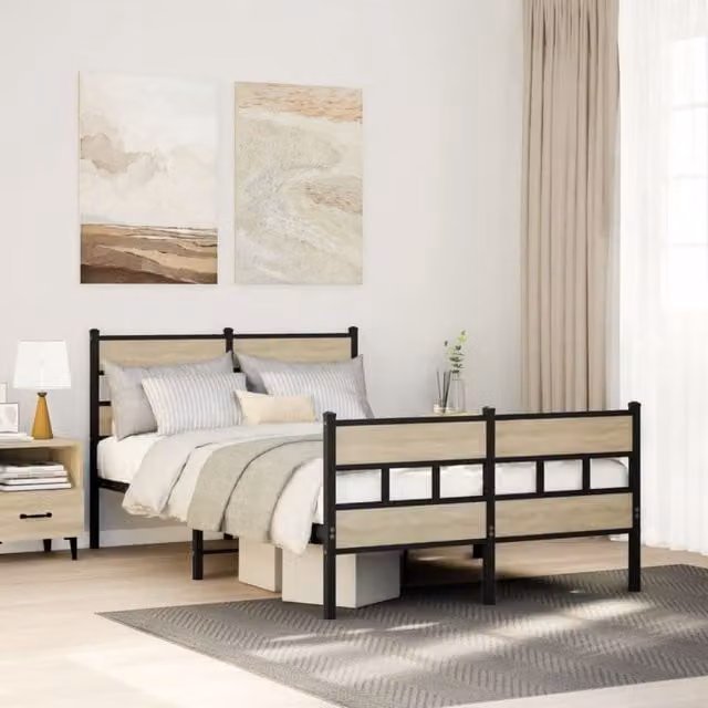 Berkfield Home Metal Bed Frame in Sonoma Oak Brown, W/D/H: 120 x 200 cm