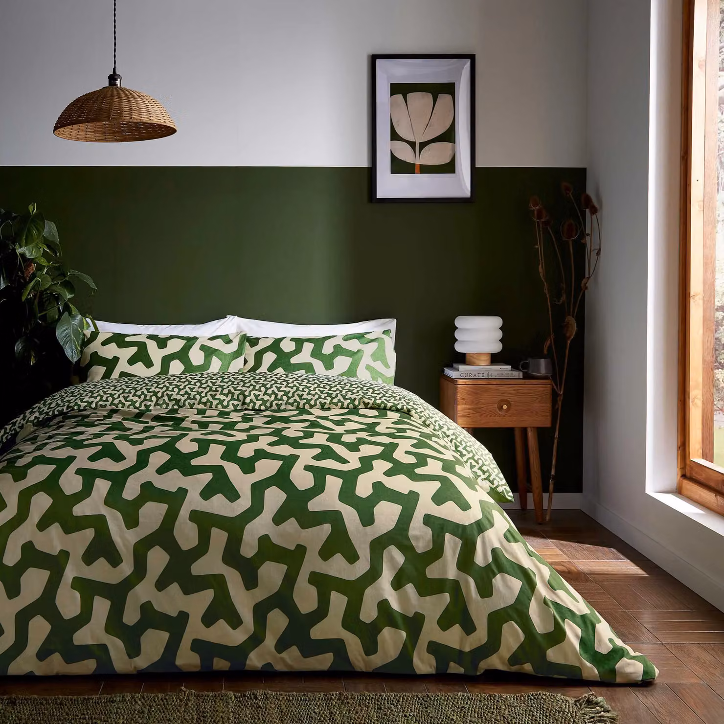 Helena Springfield Hikani Reversible Cotton Duvet Cover and Pillowcase Set, Green, W/D/H: 140 x 200 cm – 2
