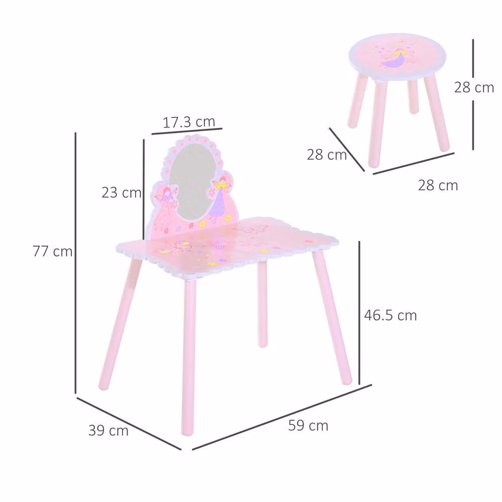STILVORA Kids Dressing Table and Chair Set in Pink with Floral Design – 2