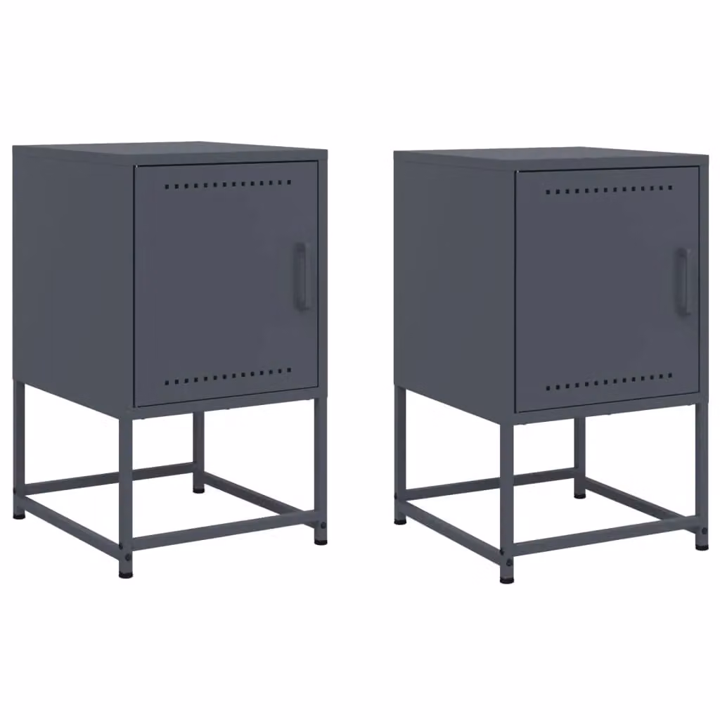 Berkfield Home Set of 2 Anthracite and Black Metal Bedside Cabinets, W/D/H: 36 x 39 x 60.5 cm – 2