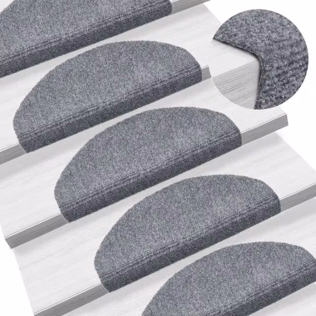 Berkfield Home Self-adhesive Needle Punch Stair Mats, Light Grey, W/D/H: 65 x 21 x 4 cm