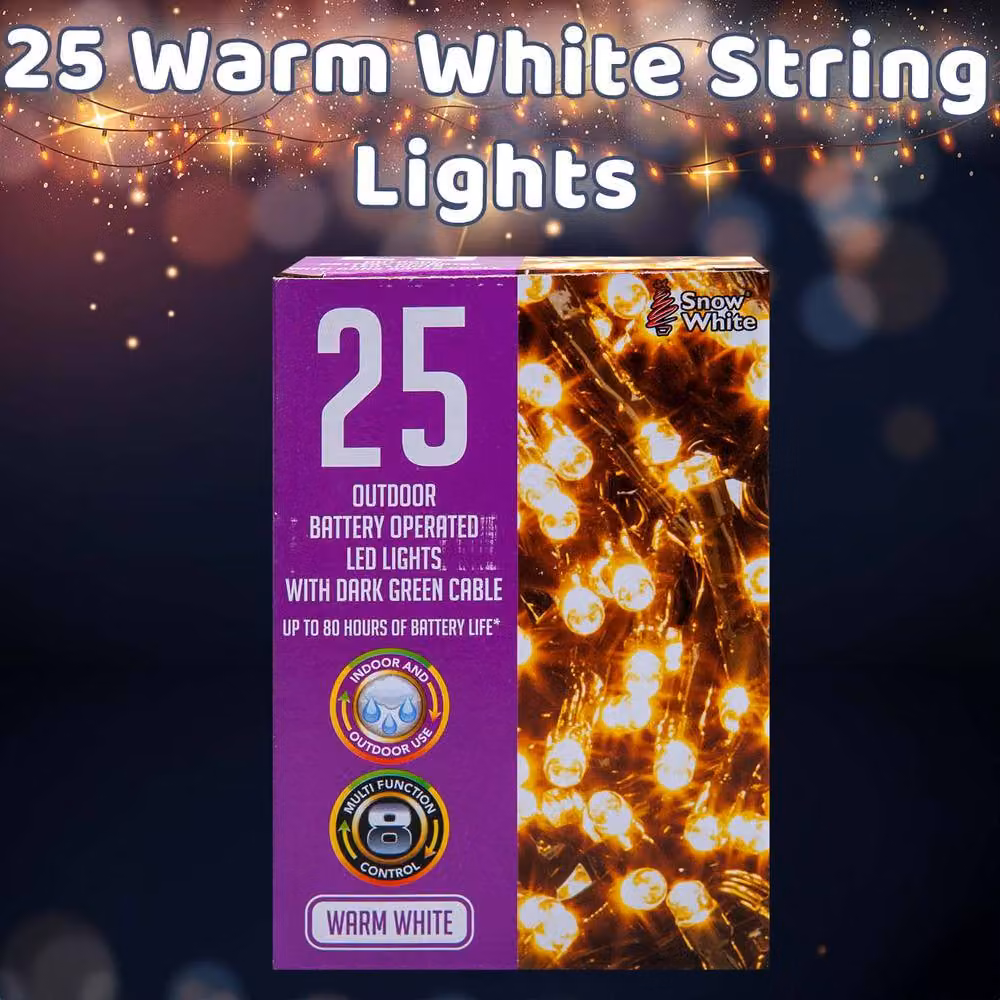 VFM e-Store Warm White Christmas String Lights with 25 Bulbs, White, W/D/H: 9.9 x 7.2 x 9.9 cm – 3