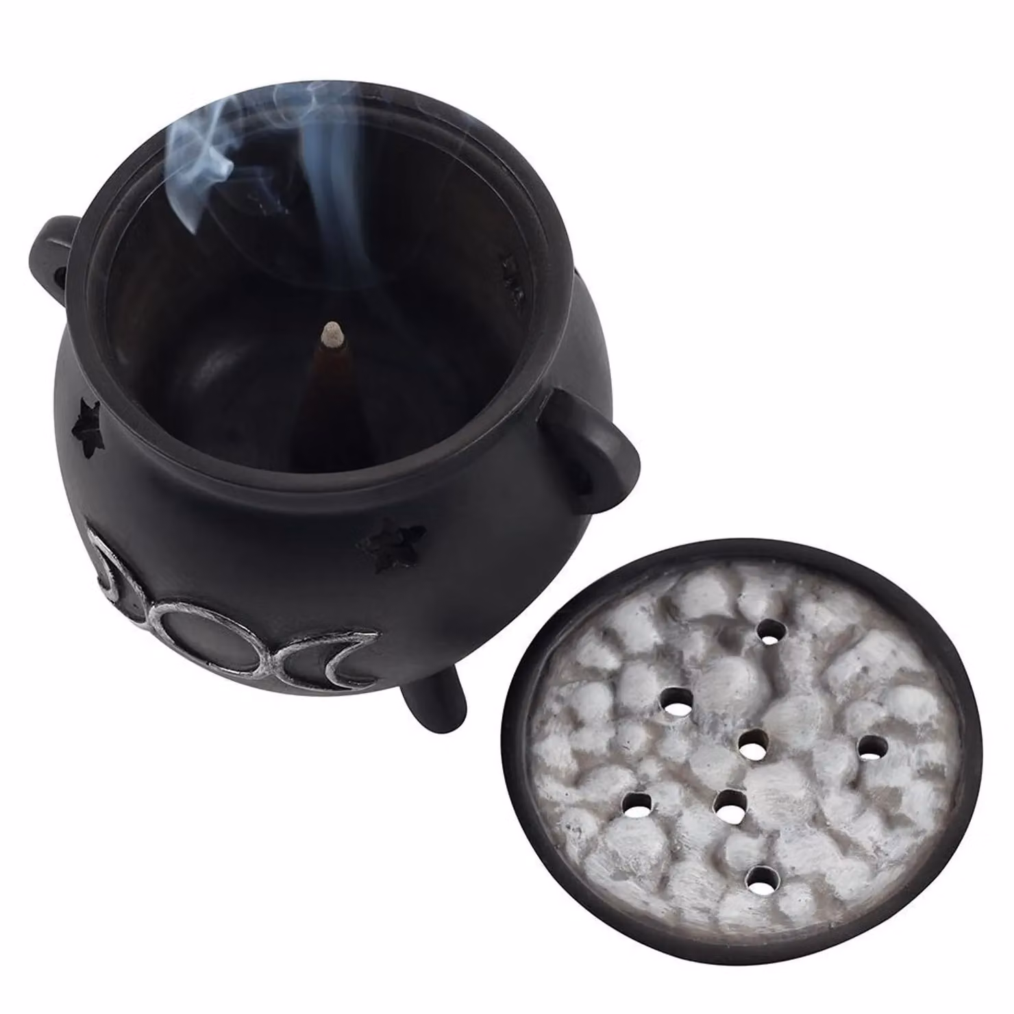 Something Different Triple Moon Cauldron Backflow Incense Burner in Black – 3
