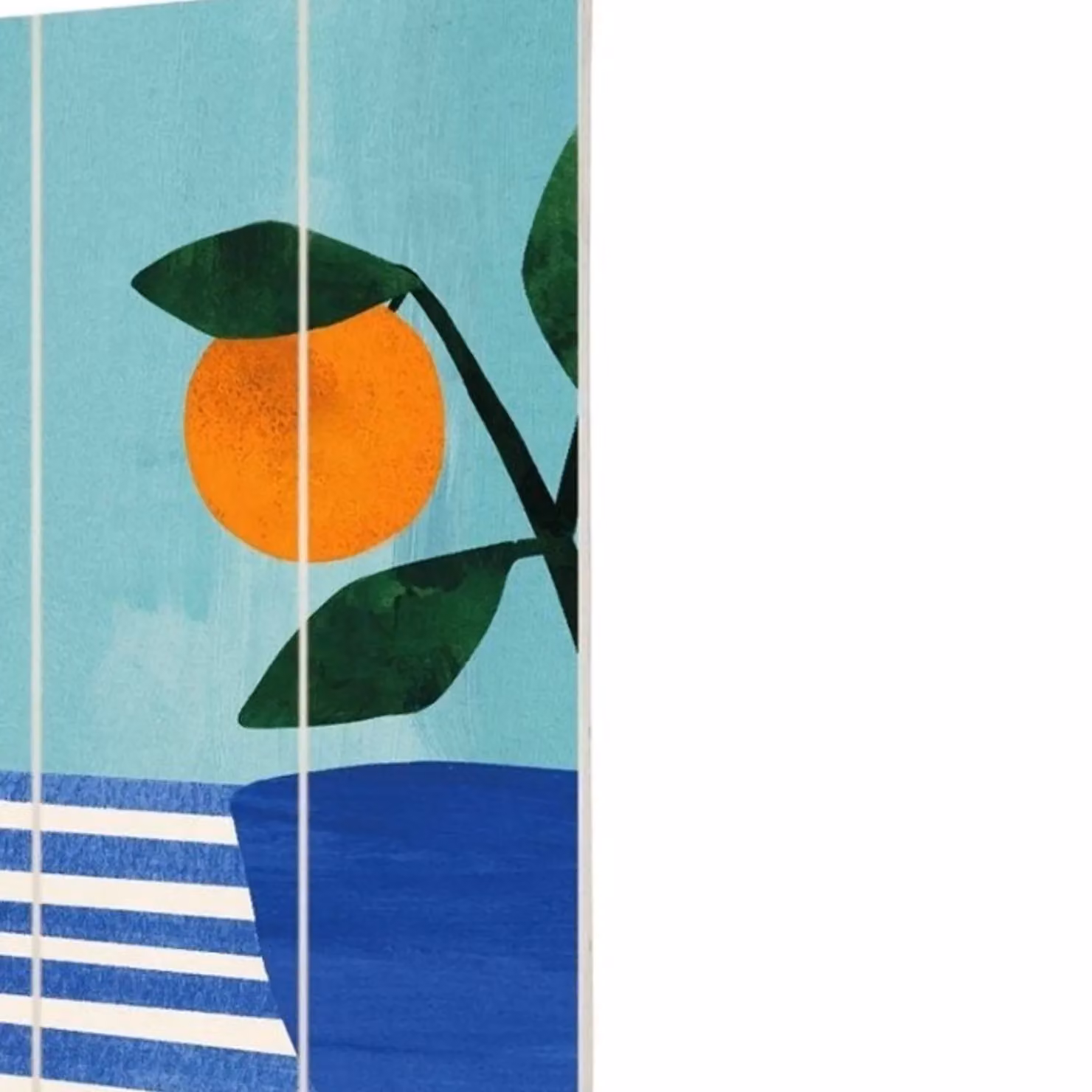 Henry Rivers Orange Juice Multicolour Striped Wood Plaque with Botanical Typography and Leaves in Blue – 2