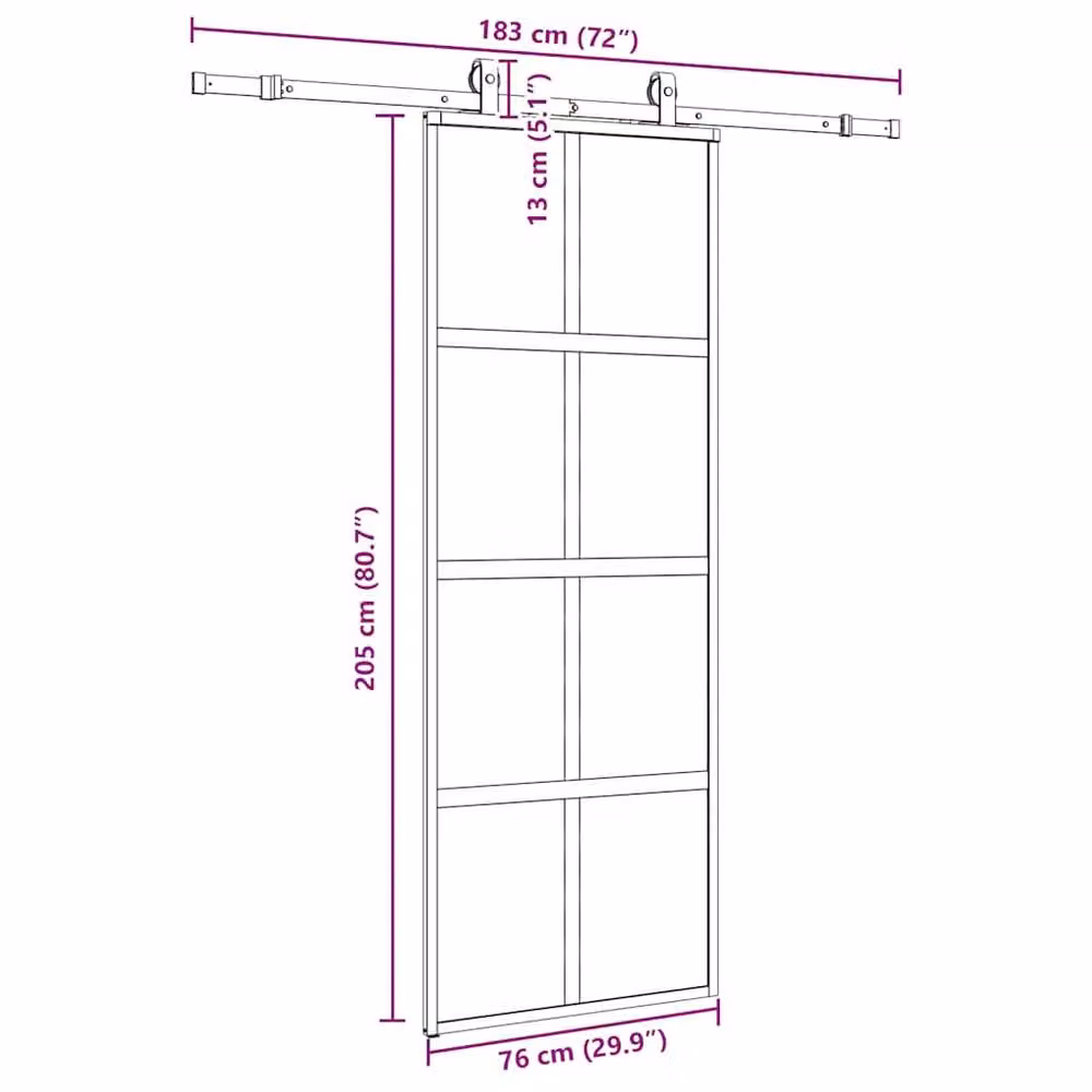Berkfield Home Modern Black Sliding Glass Door with Hardware Set, W: 76 cm, H: 205 cm – 4