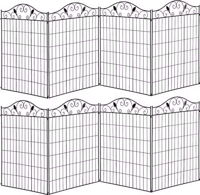 Outsunny Set of 2 Black Metal Palisade Decorative Garden Fence, 8 Panels, W/H: 365 x 112 cm – 1