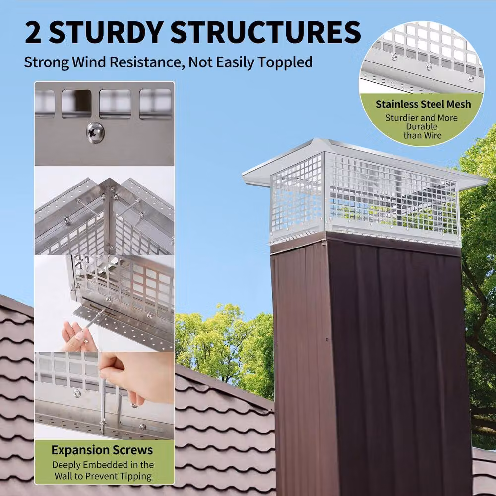 London Boutique Stainless Steel Chimney Cap and Rain Cap for Fireplaces and Stoves, Silver, W: 20.32 cm, D: 33.02 cm – 4