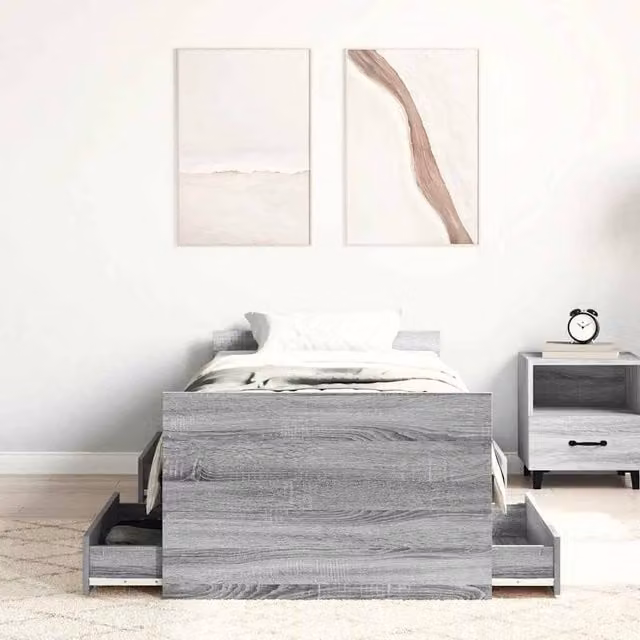 Berkfield Home Modern Grey Bed Frame with Headboard, Footboard and Drawers, W/D/H: 80 x 190 x 78 cm