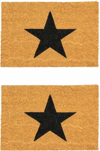 Nicola Spring Coir Door Mats, Black Star, Pack of 2, Brown, W: 90 cm, D: 60 cm