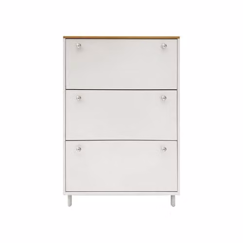 HYGRAD BUILT TO SURVIVE White Wooden Shoe Cabinet with Tilting Compartments and 3 Drawers, W/D/H: 80 x 24 x 119.5 cm – 1