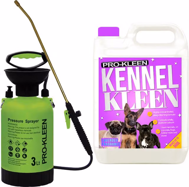 Pro-Kleen 3L Pump Sprayer with 5L Kennel Kleen in Lavender and Purple