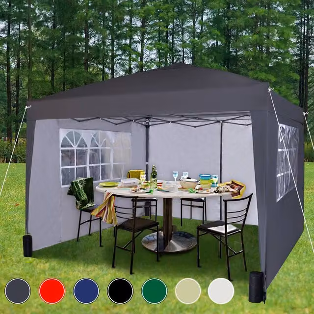 MCC Direct Grey Pop Up Gazebo with Removable Sides and Storage Bag, W: 300 cm, D: 300 cm, H: 255 cm