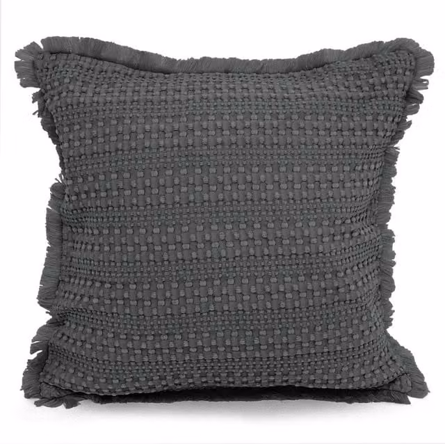 Velosso Boho Striped Cotton Square Cushion in Grey and Anthracite